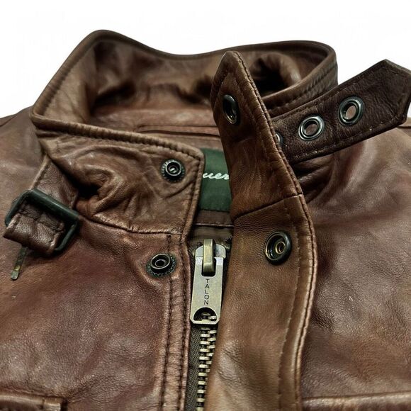 Eddie Bauer Mens Zip Up Soft Lamb Leather Jacket XL Brown Field Chore Utility - Picture 14 of 15